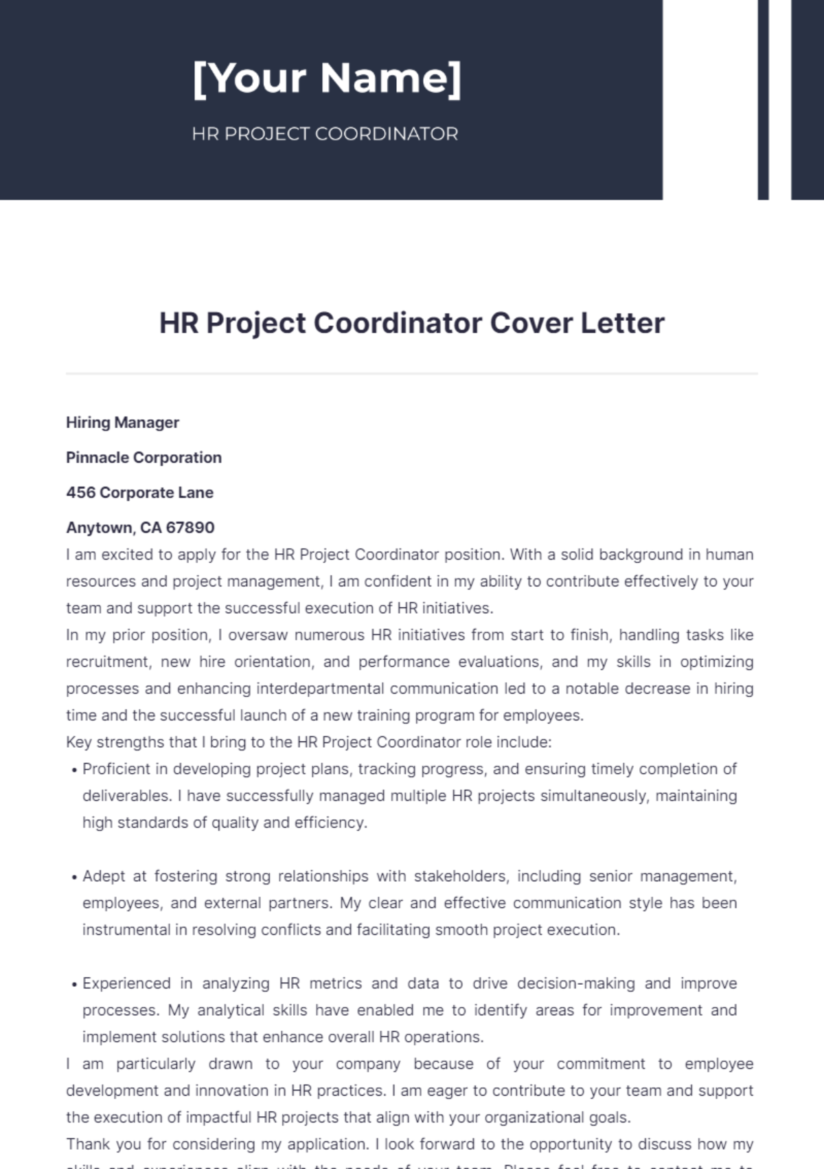 HR Project Coordinator Cover Letter - Edit Online & Download