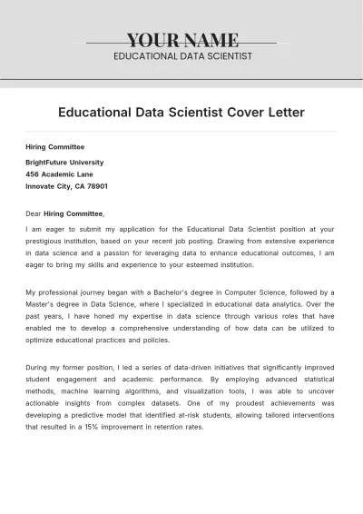 Free Educational Data Scientist Cover Letter to Edit Online