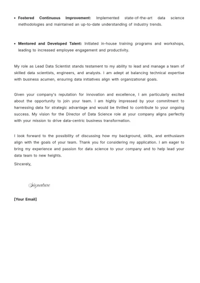 Free Data Science Director Cover Letter to Edit Online