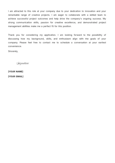 Free Creative Project Coordinator Cover Letter to Edit Online