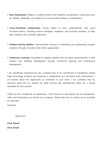 Free Data Scientist Developer Cover Letter to Edit Online