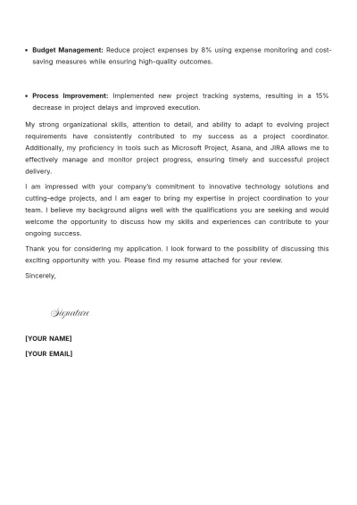Free Senior Project Coordinator Cover Letter to Edit Online