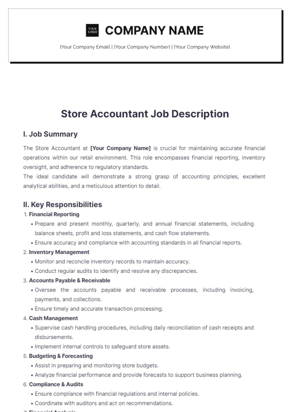 Store Accountant Job Description Template - Edit Online & Download