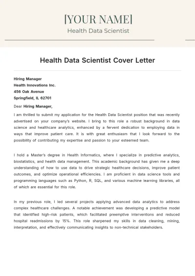 Free Health Data Scientist Cover Letter to Edit Online