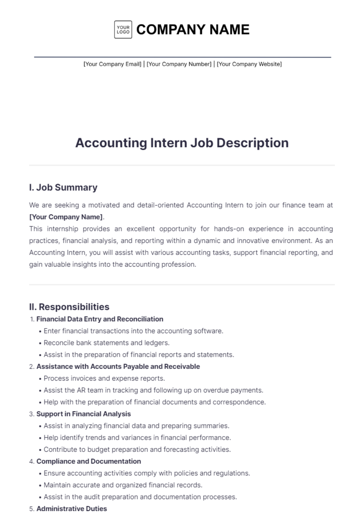 Accounting Intern Job Description Template - Edit Online & Download