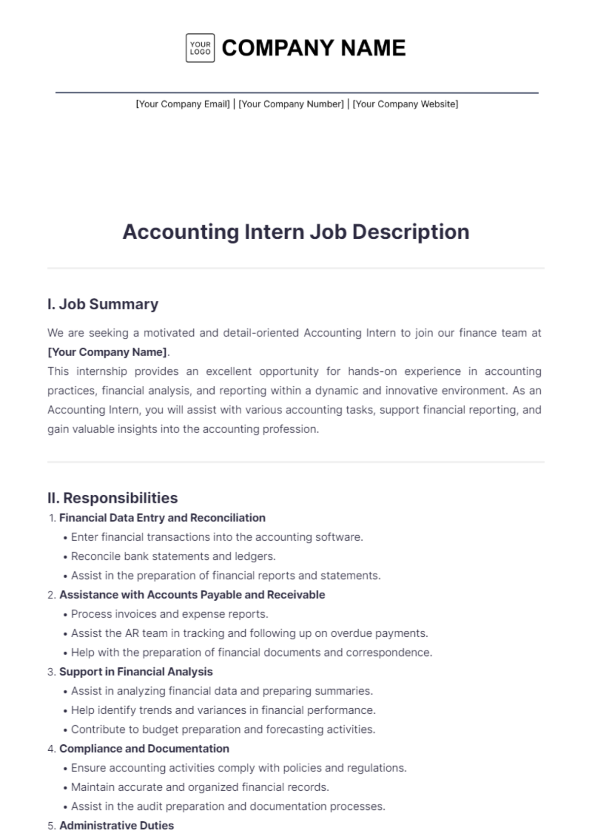 Free Accounting Intern Job Description Template Edit Online 