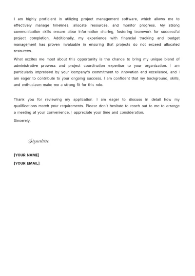 Free Administrative Project Coordinator Cover Letter to Edit Online