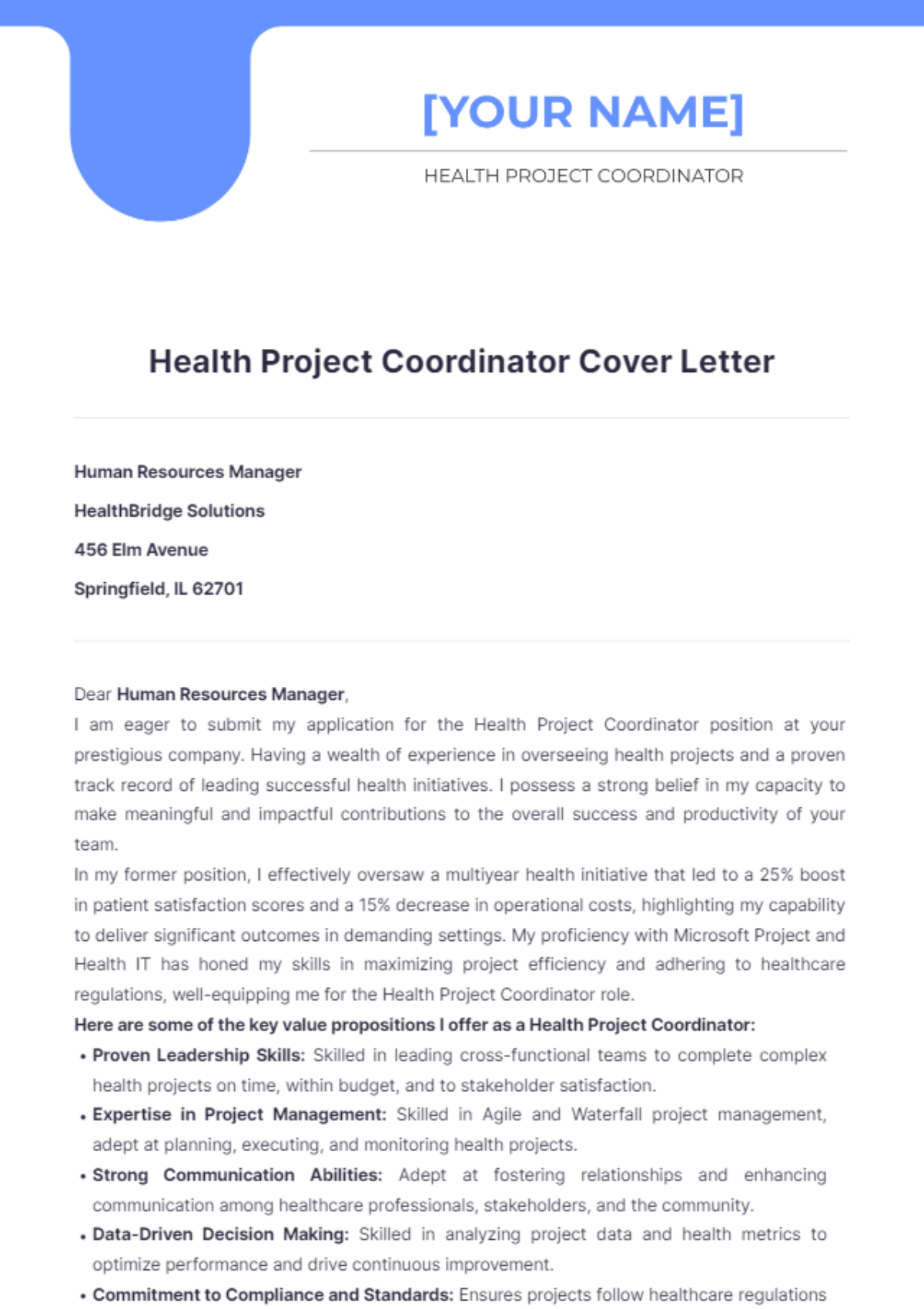 Health Project Coordinator Cover Letter - Edit Online & Download