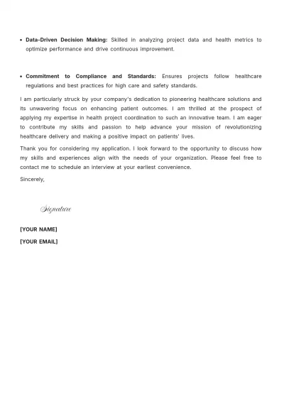 Free Health Project Coordinator Cover Letter to Edit Online