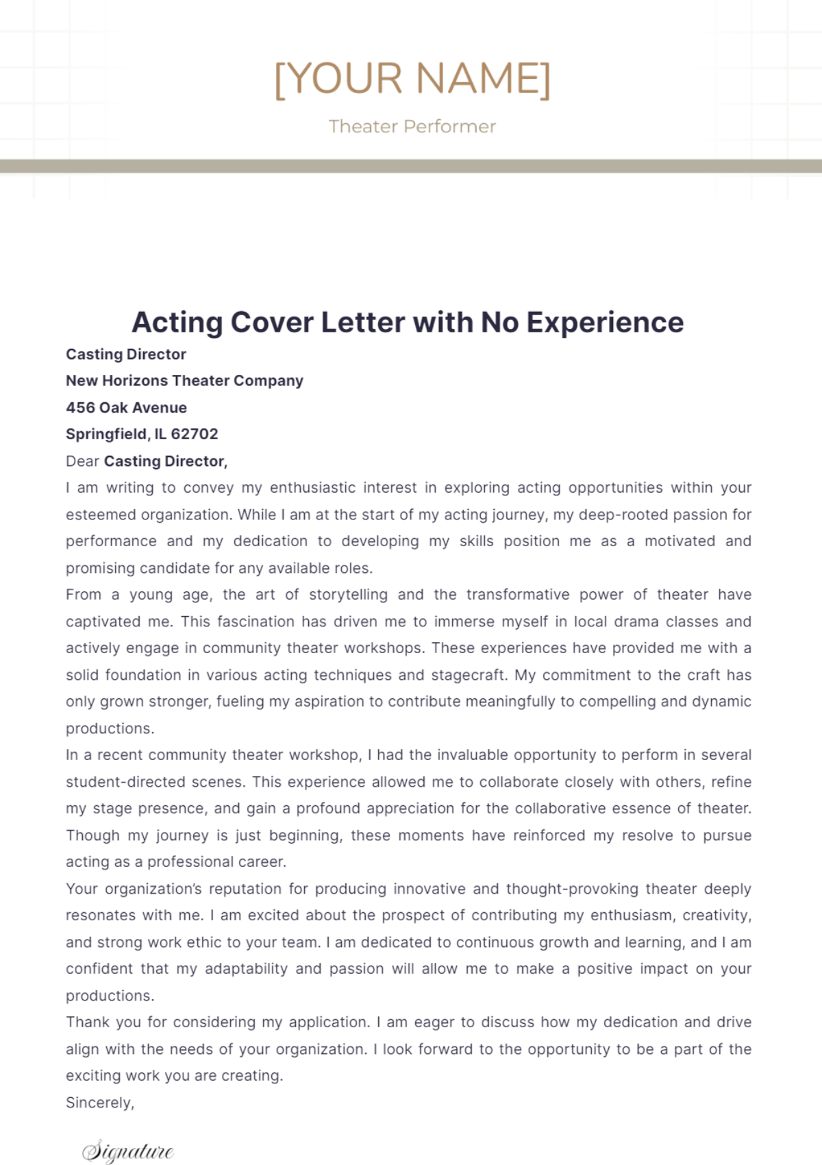 Acting Cover Letter with No Experience - Edit Online & Download