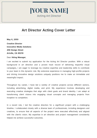 Free Art Director Acting Cover Letter to Edit Online