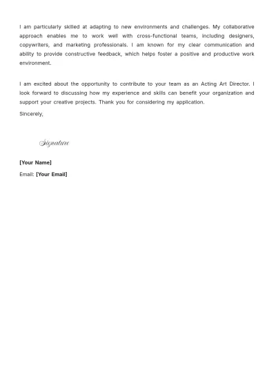 Free Art Director Acting Cover Letter to Edit Online