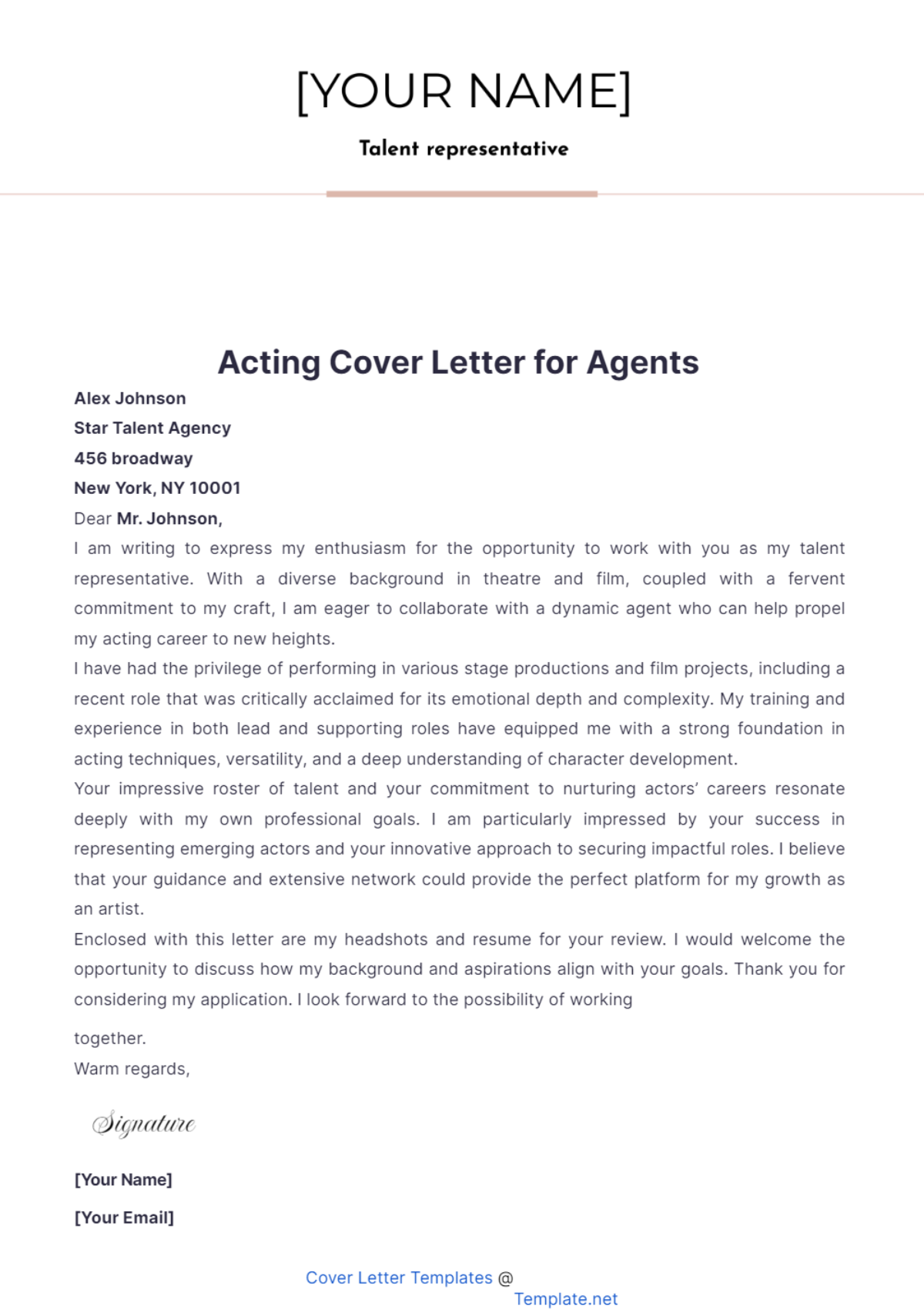 Acting Cover Letter for Agents - Edit Online & Download