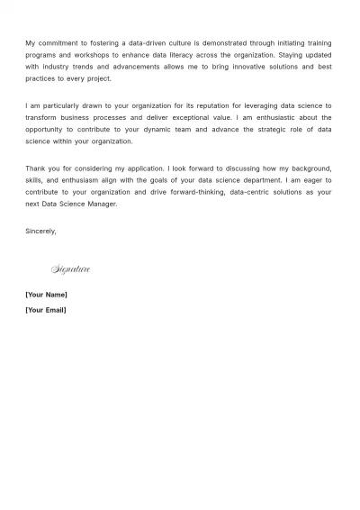 Free Data Science Manager Cover Letter to Edit Online