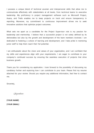 Free Project Supervisor Cover Letter to Edit Online