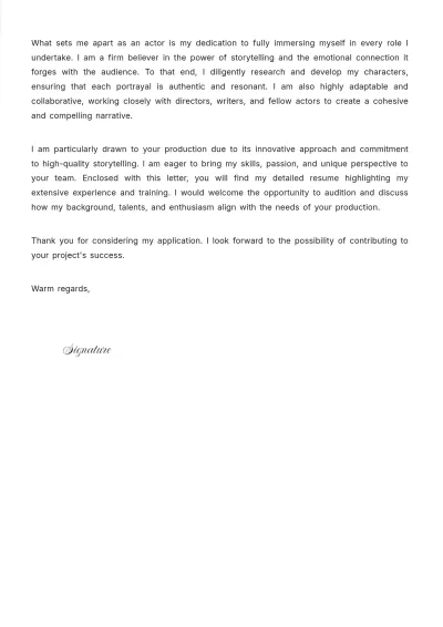 Free Experienced Actor Cover Letter to Edit Online