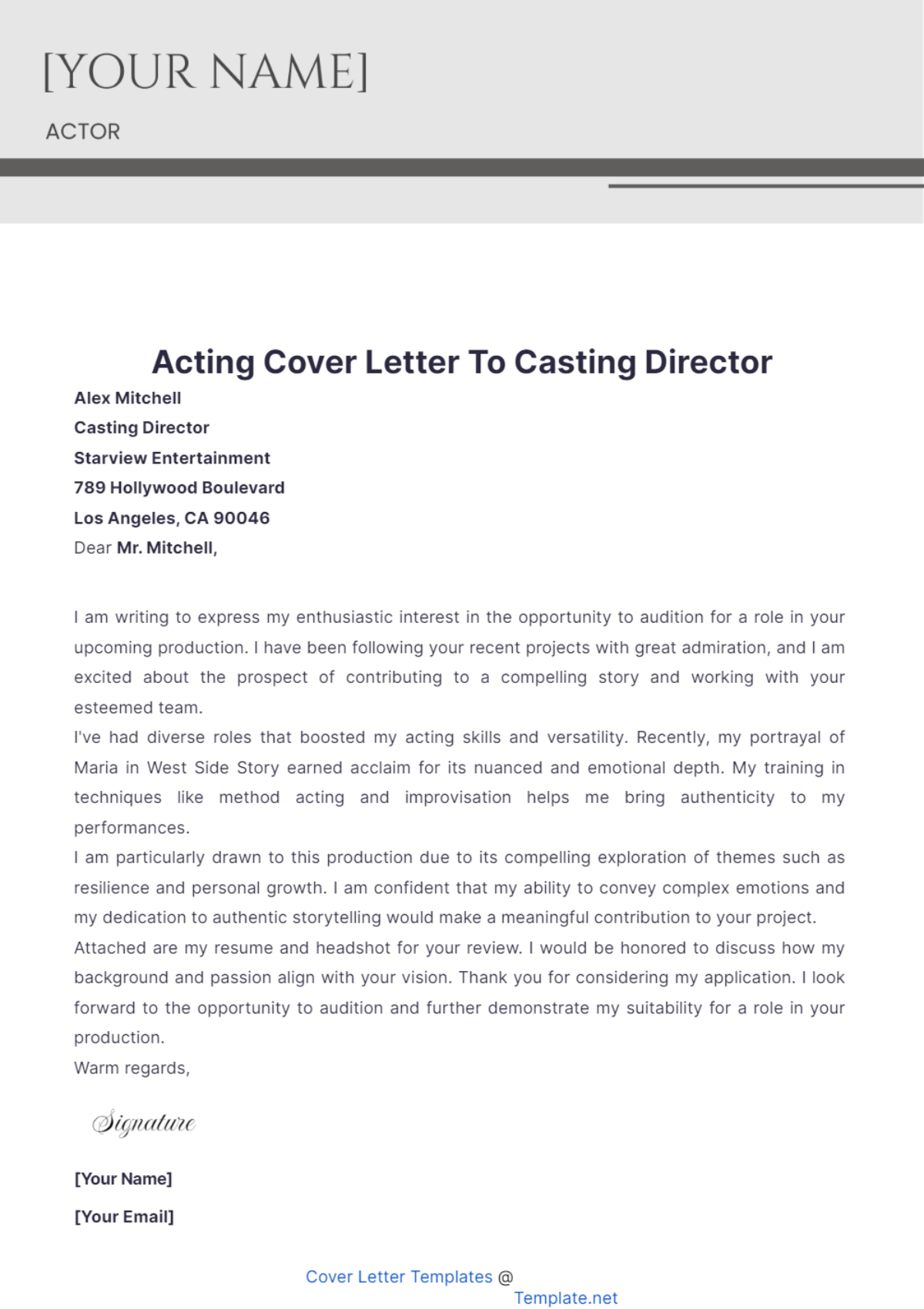 Acting Cover Letter To Casting Director - Edit Online & Download