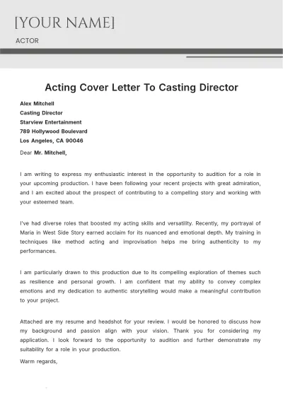 Free Acting Cover Letter To Casting Director to Edit Online