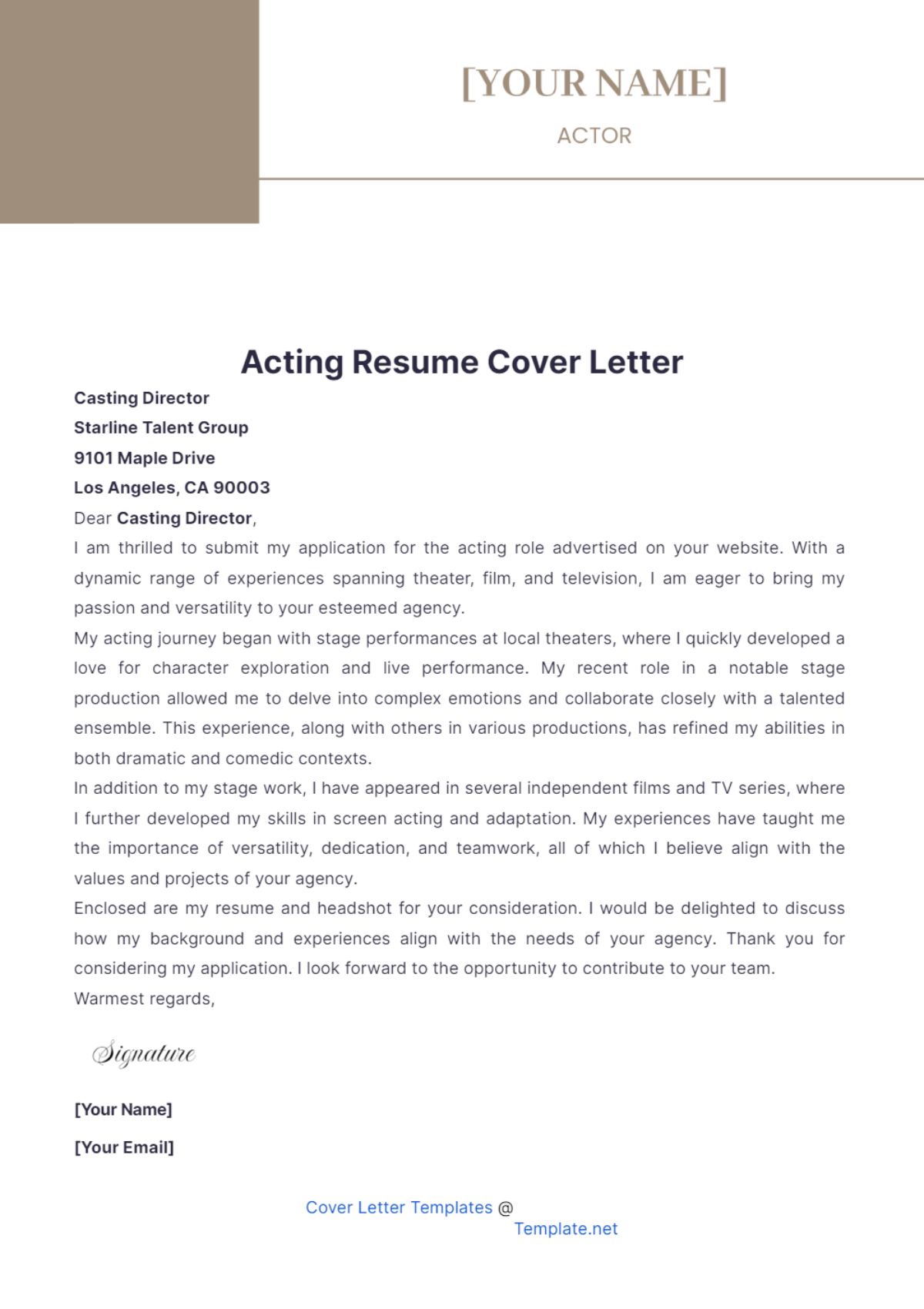 Acting Resume Cover Letter - Edit Online & Download