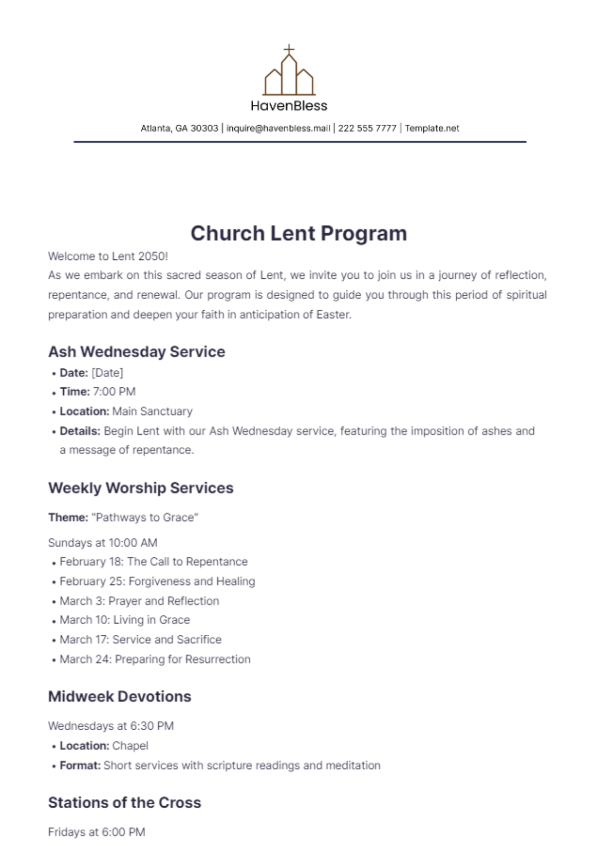 Church Lent Program Template - Edit Online & Download