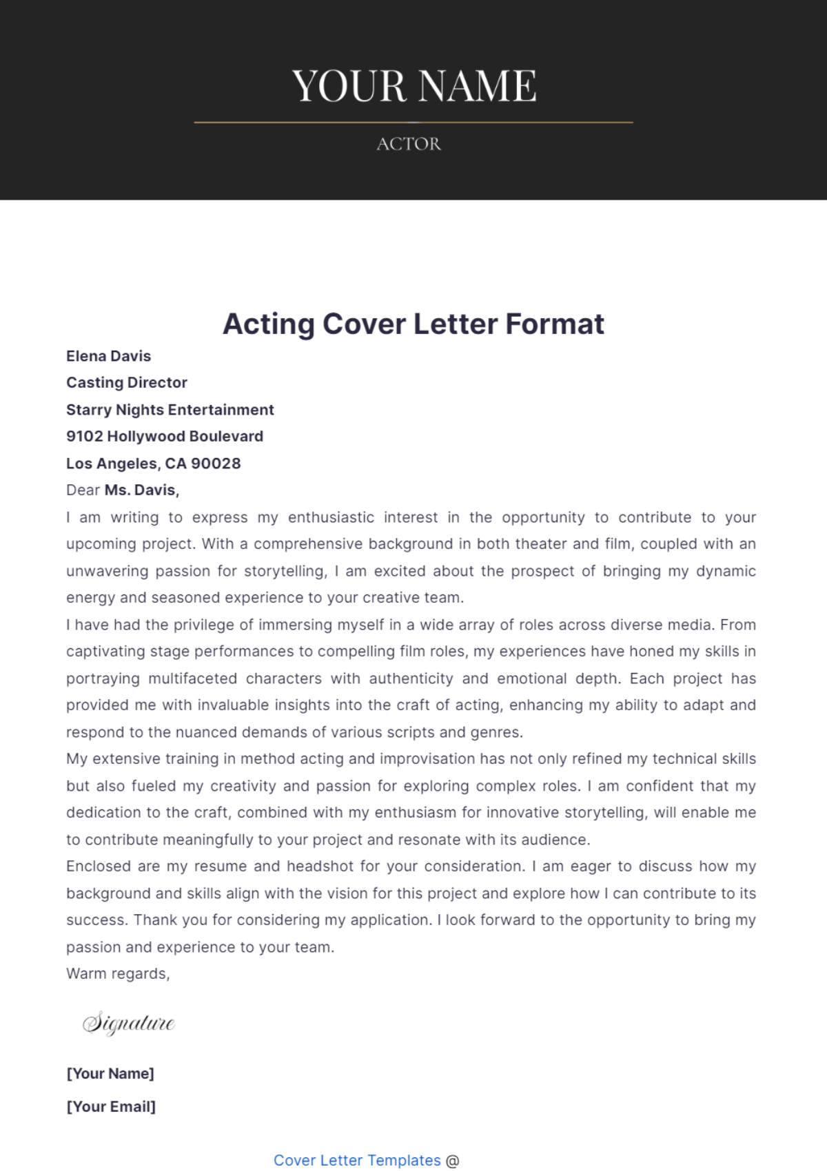 Acting Cover Letter Format - Edit Online & Download