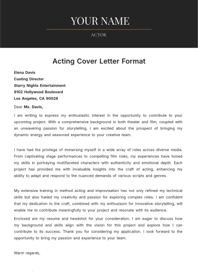 Free Acting Cover Letter Format to Edit Online