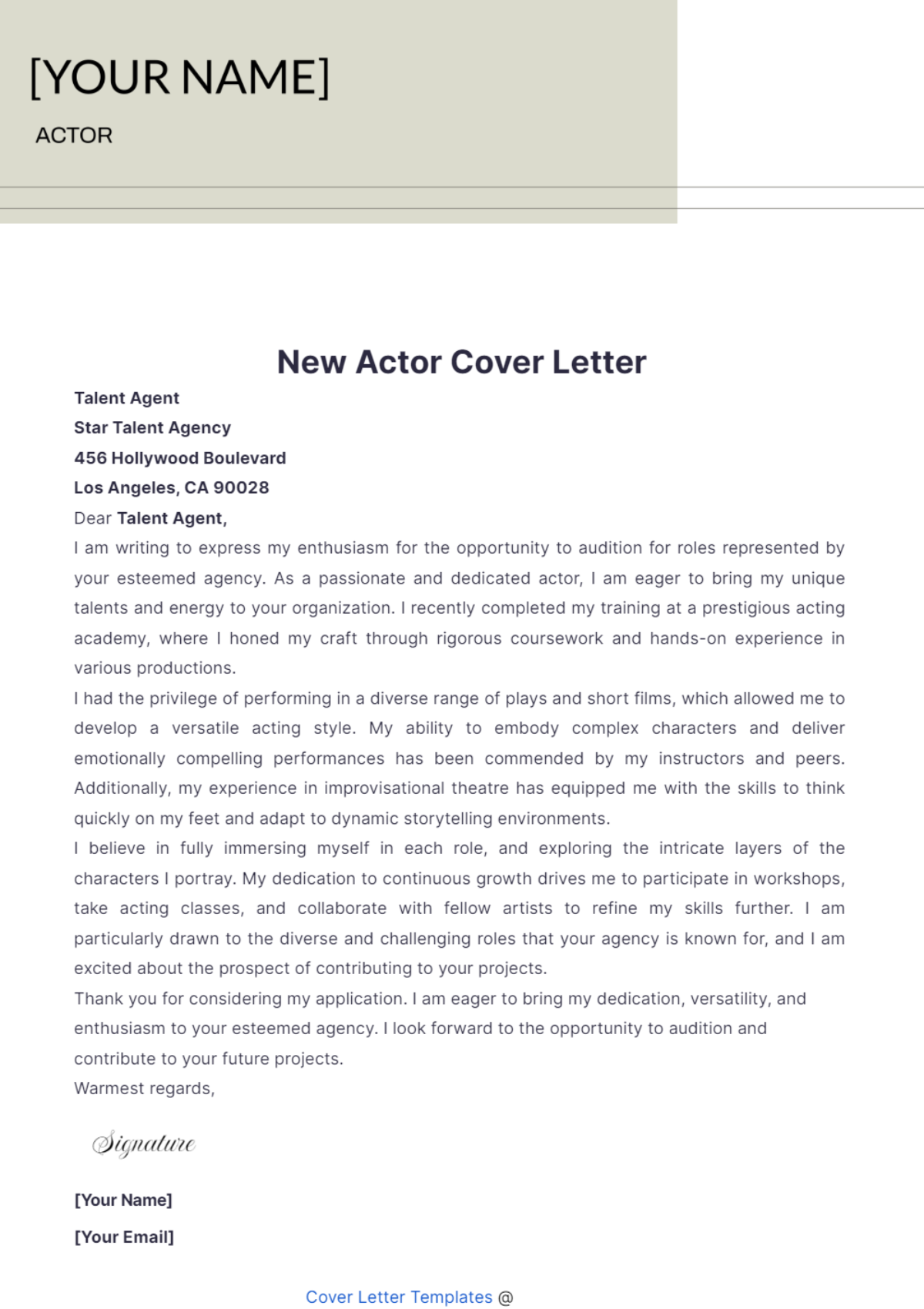 New Actor Cover Letter - Edit Online & Download