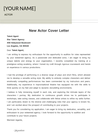 Free New Actor Cover Letter to Edit Online