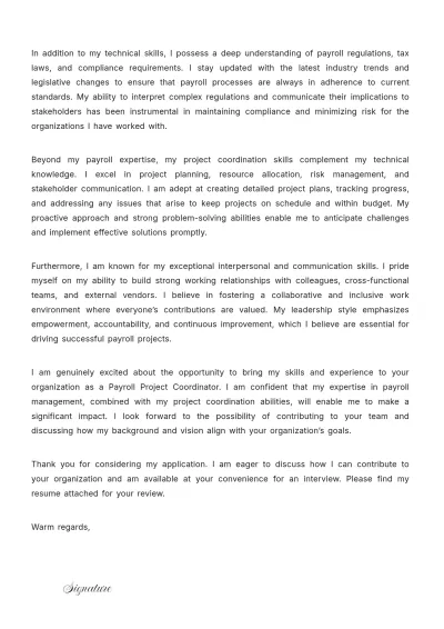 Free Payroll Project Coordinator Cover Letter to Edit Online