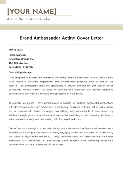 Free Brand Ambassador Acting Cover Letter to Edit Online