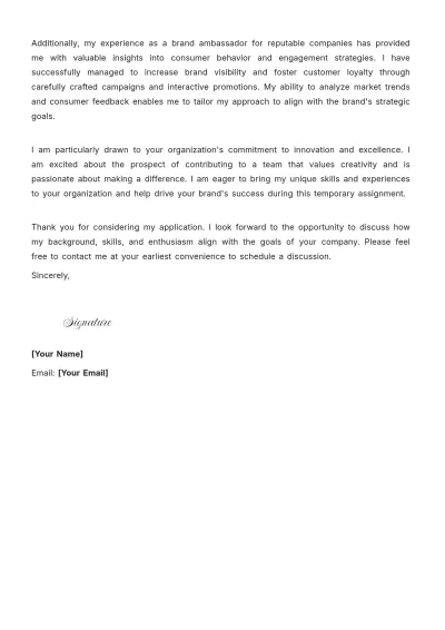 Free Brand Ambassador Acting Cover Letter to Edit Online