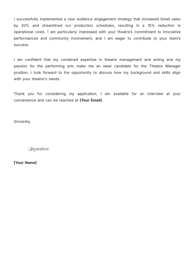 Free Theatre Manager Acting Cover Letter to Edit Online
