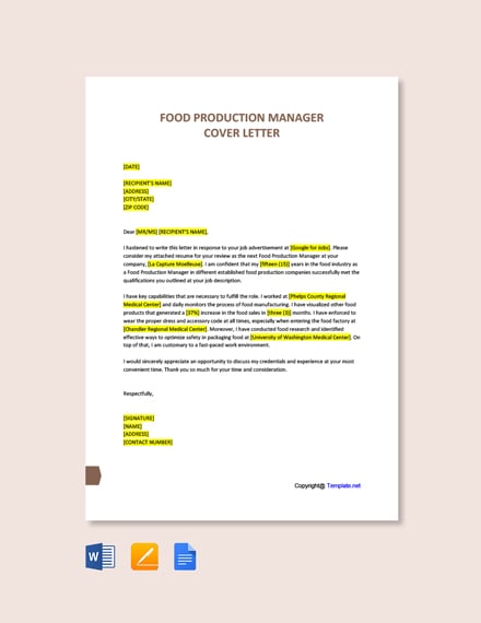 Food Production Manager Cover Letter