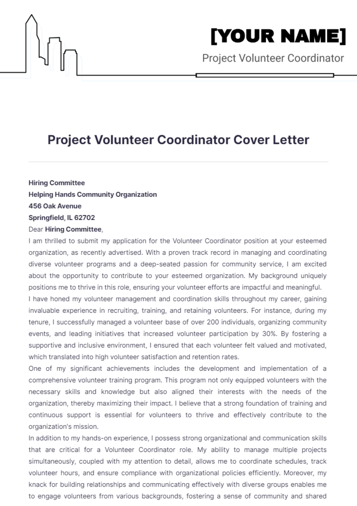 Project Volunteer Coordinator Cover Letter - Edit Online & Download