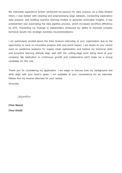 Free Data Scientist Student Cover Letter to Edit Online