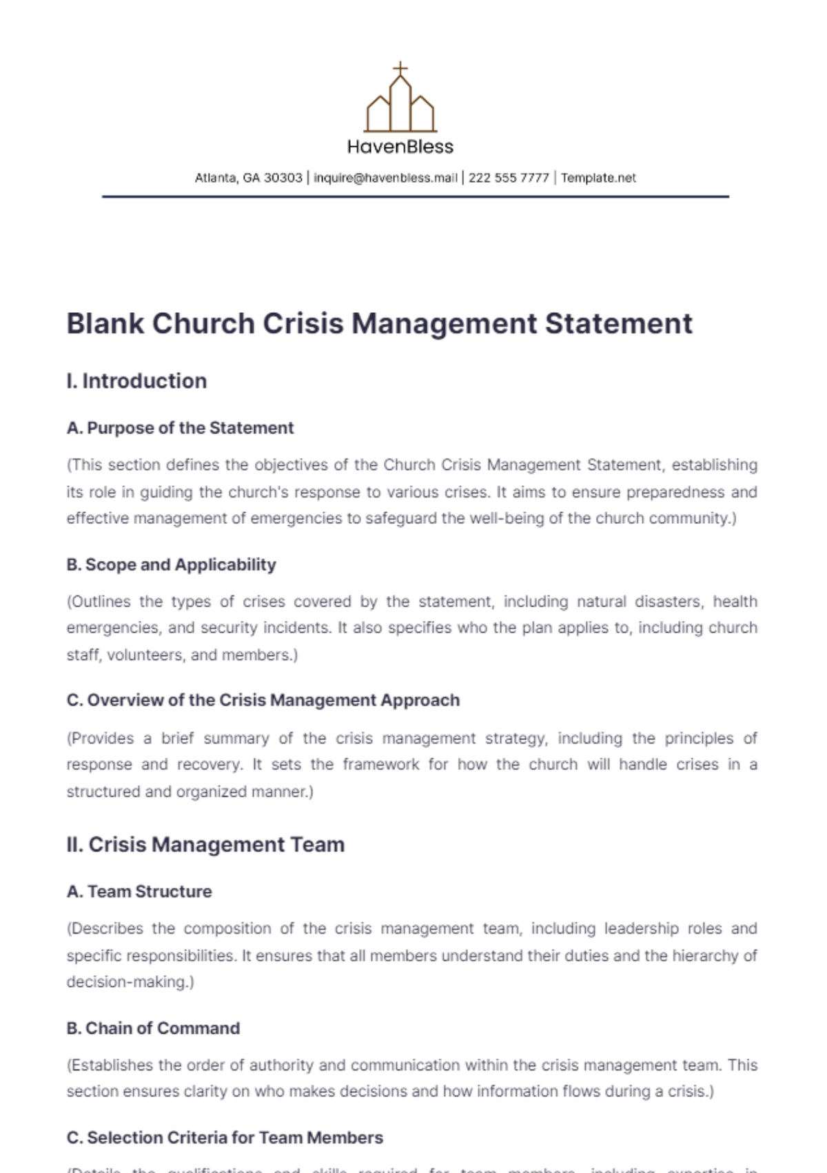 Blank Church Crisis Management Statement Template - Edit Online & Download