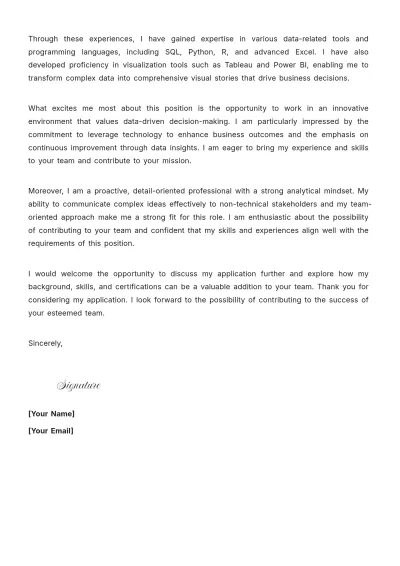 Free Data Specialist Cover Letter to Edit Online