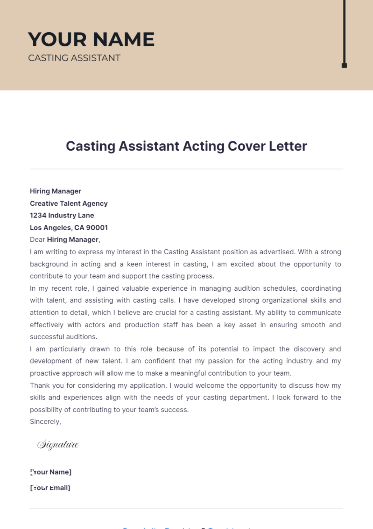 Casting Assistant Acting Cover Letter - Edit Online & Download