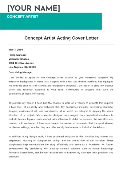 Free Concept Artist Acting Cover Letter to Edit Online