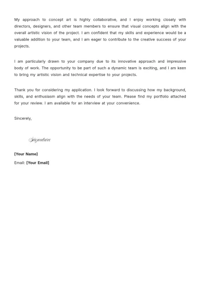 Free Concept Artist Acting Cover Letter to Edit Online