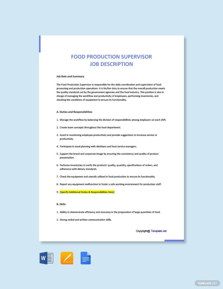 Food Production Template In Word FREE Download Template