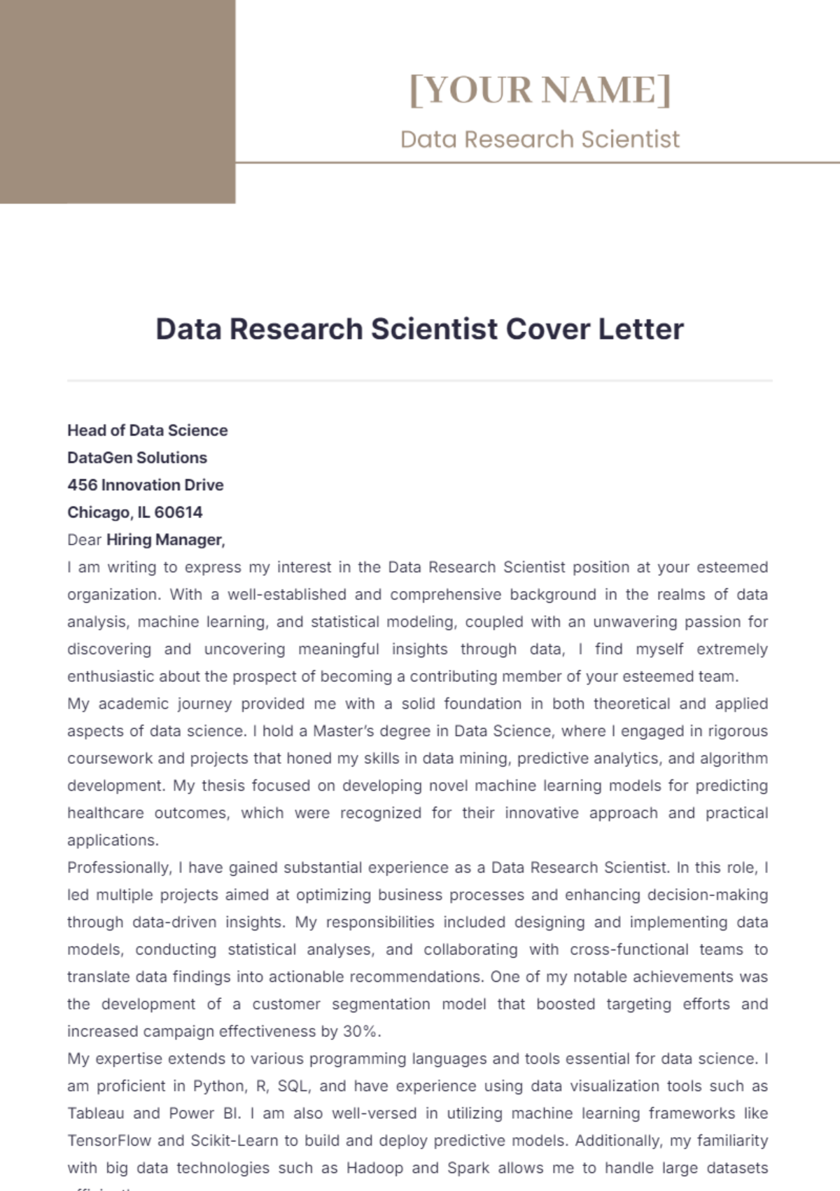 Data Research Scientist Cover Letter - Edit Online & Download