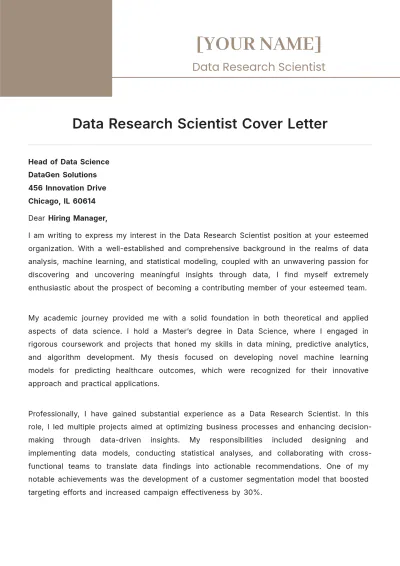 Free Data Research Scientist Cover Letter to Edit Online