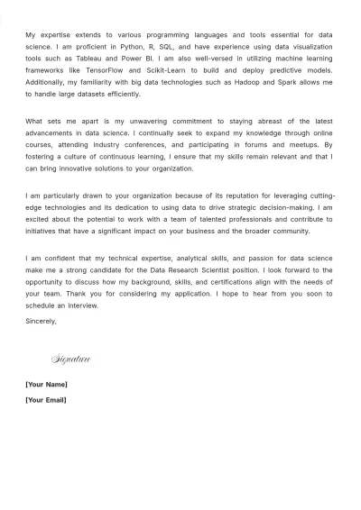 Free Data Research Scientist Cover Letter to Edit Online