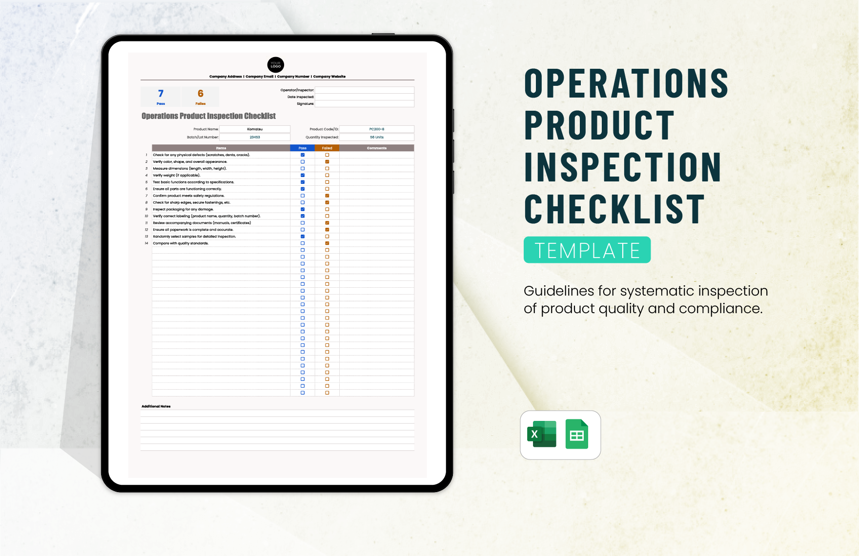 Operations Product Inspection Checklist Template