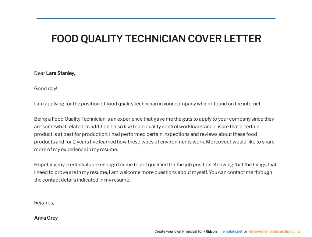 Free Food Quality Technician Cover Letter Template.jpe