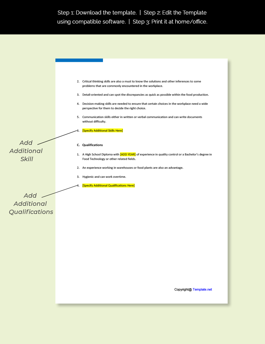 Food Quality Technician Job Ad Description Template Google Docs Word 
