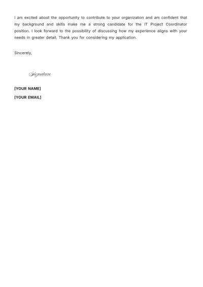 Free IT Project Coordinator Cover Letter to Edit Online