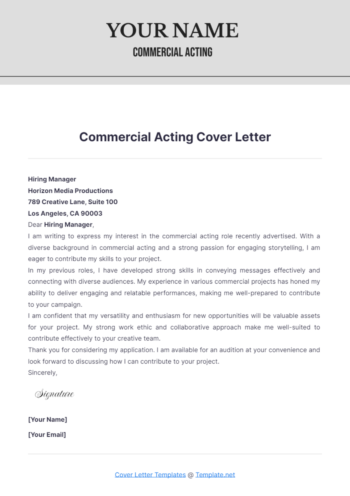 Commercial Acting Cover Letter - Edit Online & Download