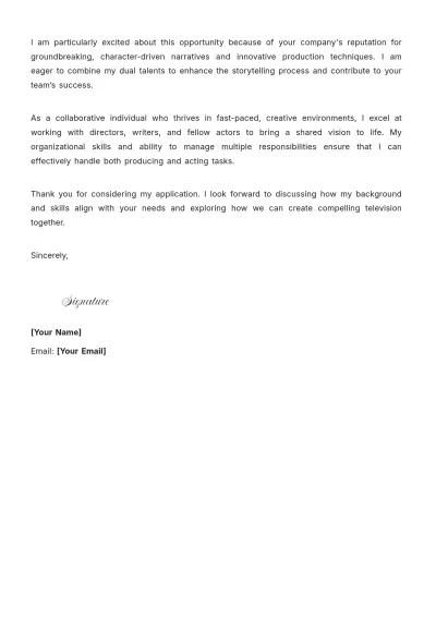 Free TV Producer Acting Cover Letter to Edit Online